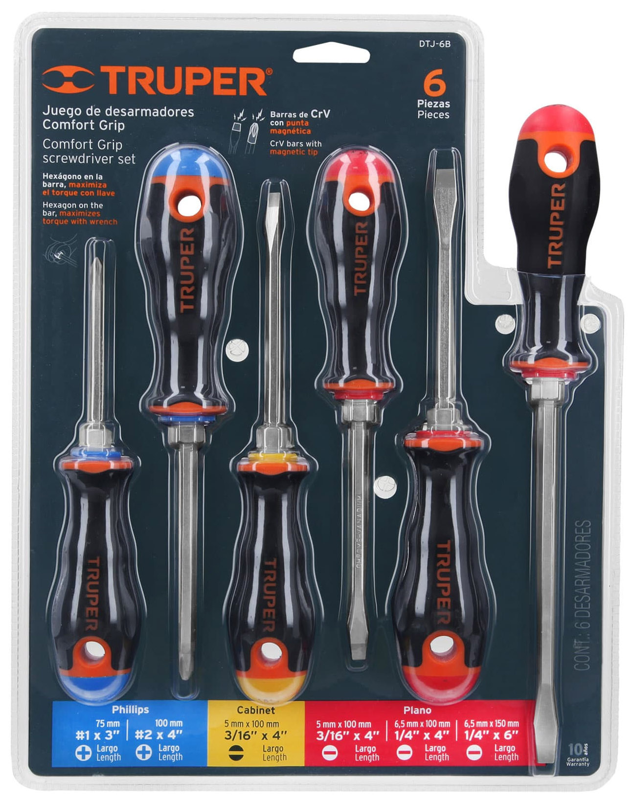 Imagen de JUEGO DE 6 DESARMADORES CON MANGO DE AGARRE CONFORTABLE TRUPER