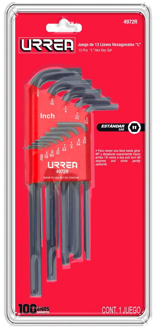 Imagen de JUEGO DE 13 LLAVES HEXAGONALES TIPO "L" EN PULGADAS ESTANTE URREA