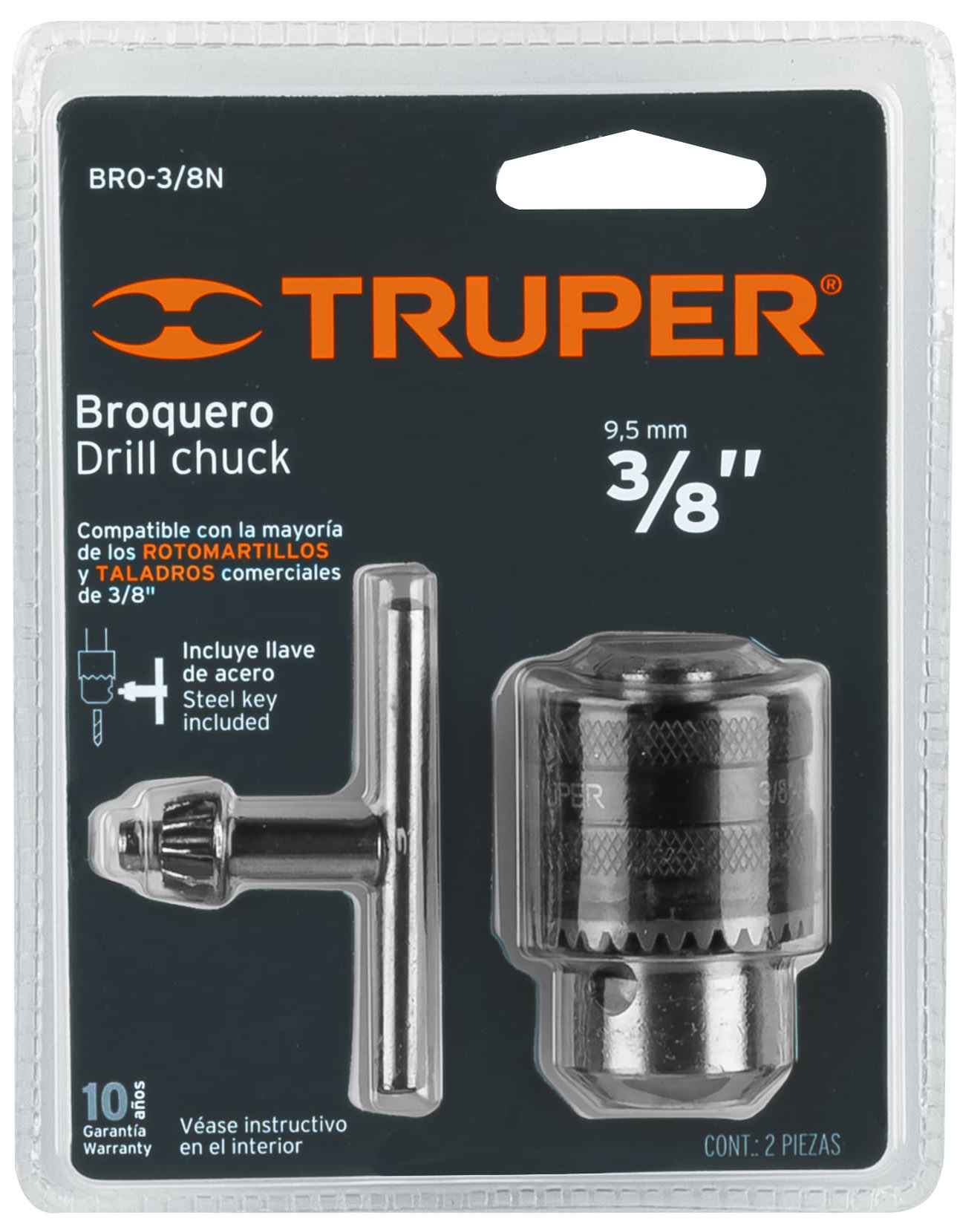 Imagen de BROQUERO DE 3/8" CON LLAVE DE CUERPO MOLETEADO TRUPER