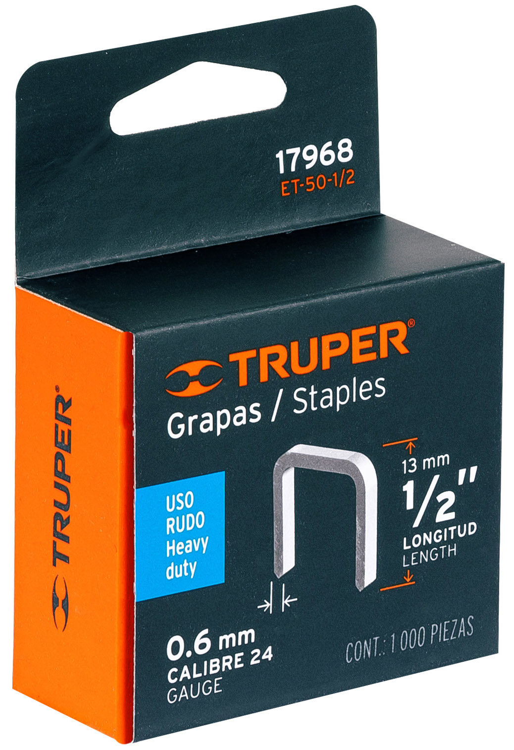 Imagen de CAJA CON 1000 GRAPAS DE 1/2" CON CORONA DE 10.7 MM PARA ENGRAPADORA/CLAVADORA (CODIGO ET-50) TRUPER