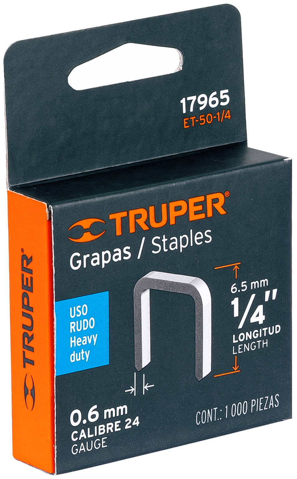 Imagen de CAJA CON 1000 GRAPAS DE 1/4" CON CORONA DE 10.7 MM PARA ENGRAPADORA/CLAVADORA (CODIGO ET-50) TRUPER