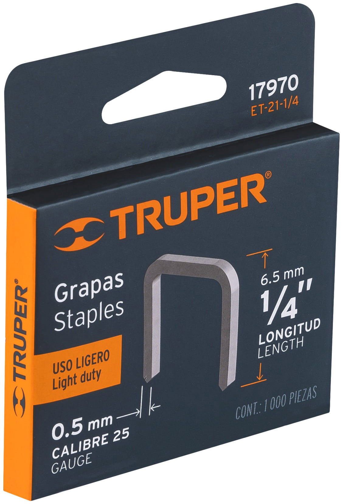 Imagen de CAJA CON 1000 GRAPAS DE 1/4" CON CORONA DE 11.3 MM PARA ENGRAPADORA (CODIGO ET-21) TRUPER