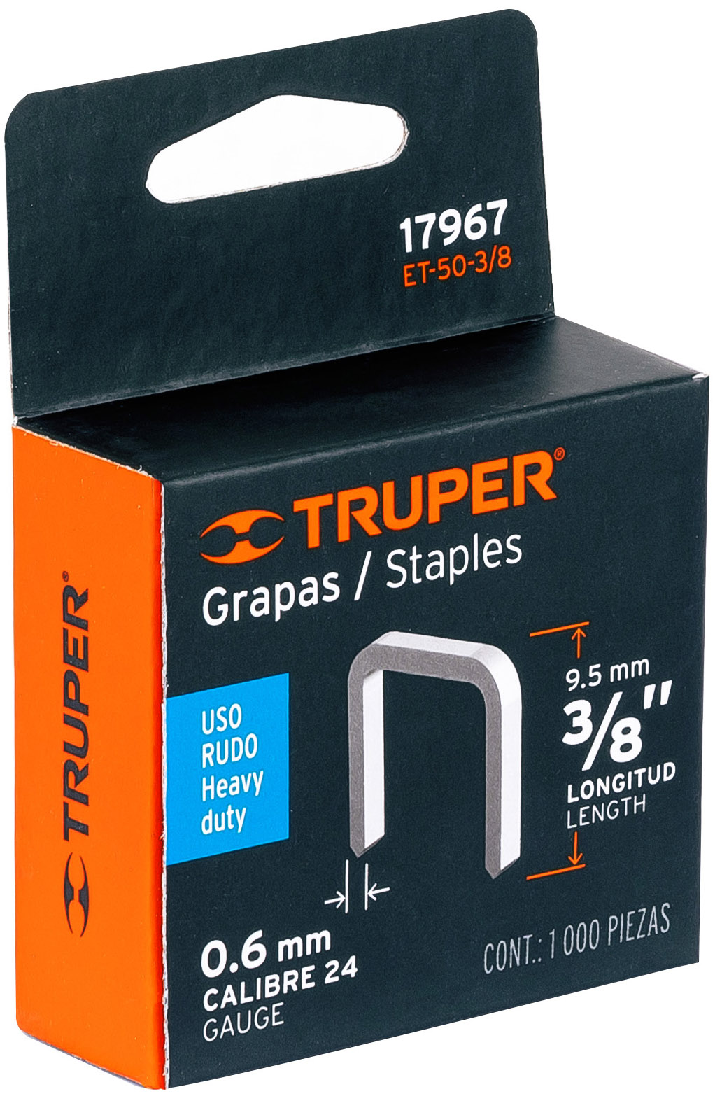 Imagen de CAJA CON 1000 GRAPAS DE 3/8" CON CORONA DE 10.7 MM PARA ENGRAPADORA/CLAVADORA (CODIGO ET-50) TRUPER