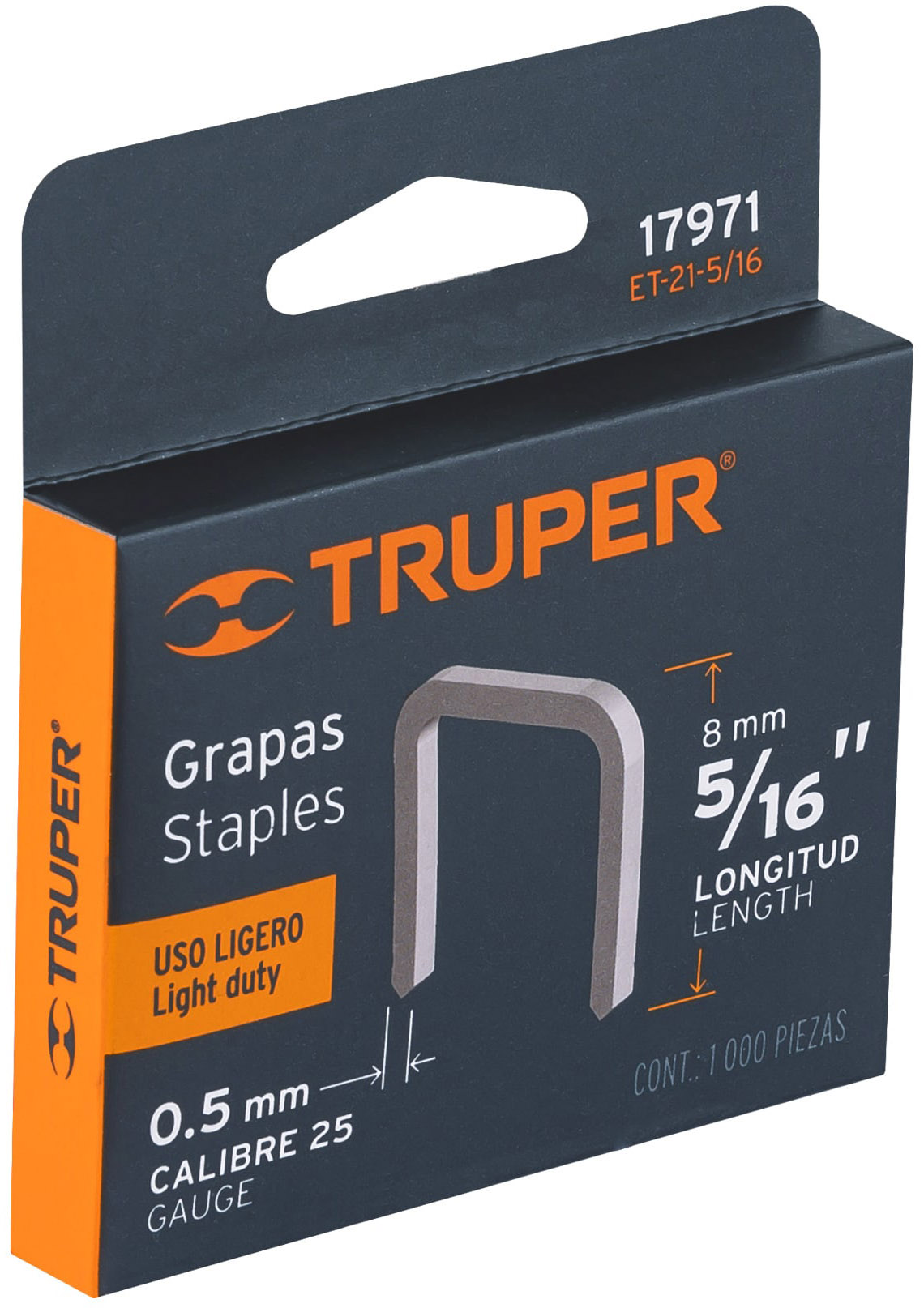 Imagen de CAJA CON 1000 GRAPAS DE 5/16" CON CORONA DE 11.3 MM PARA ENGRAPADORA (CODIGO ET-21) TRUPER
