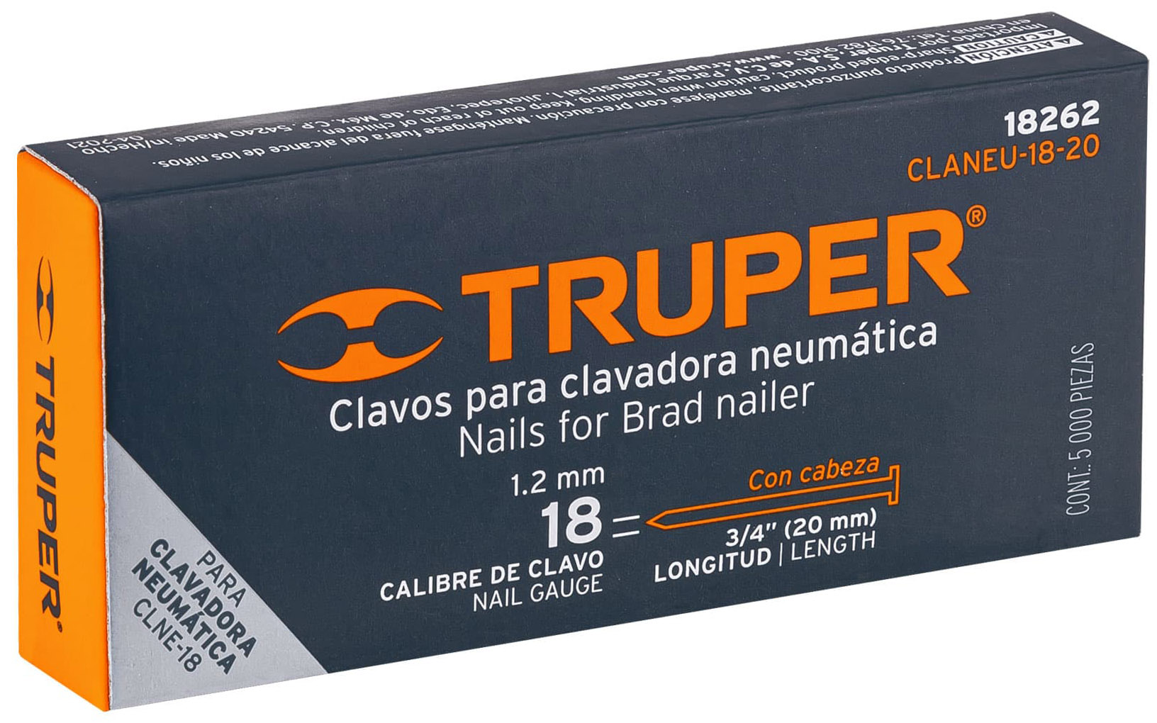 Imagen de CAJA CON 5000 CLAVOS CALIBRE 18 DE 20 MM PARA CLAVADORA NEUMATICA (CODIGO CLNE-18) TRUPER