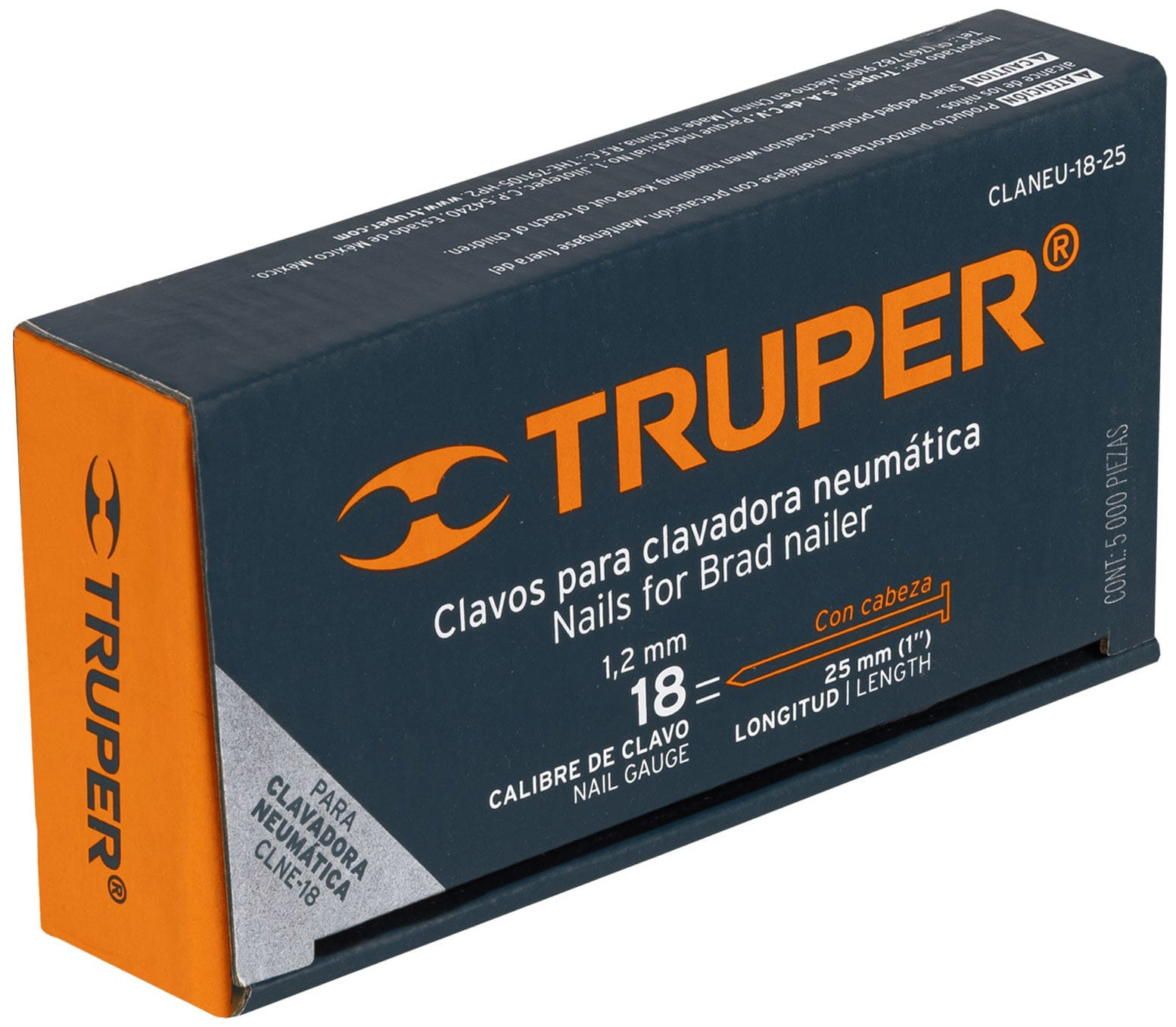Imagen de CAJA CON 5000 CLAVOS CALIBRE 18 DE 25 MM PARA CLAVADORA NEUMATICA (CODIGO CLNE-18) TRUPER