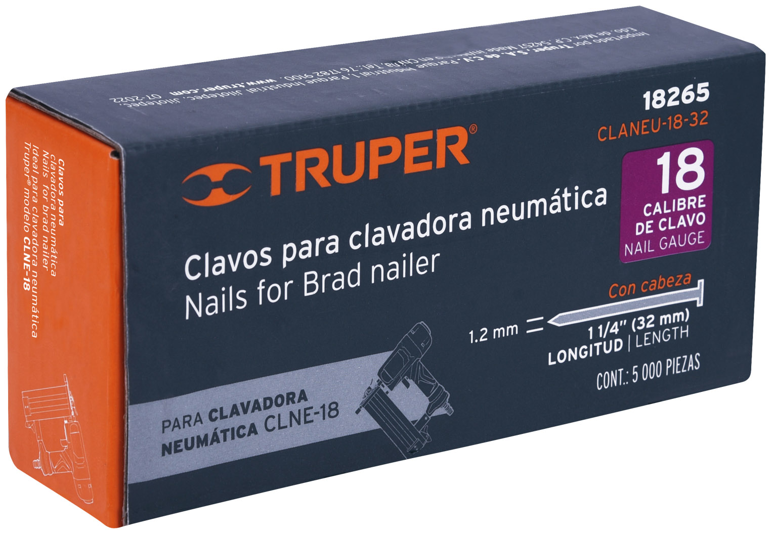 Imagen de CAJA CON 5000 CLAVOS CALIBRE 18 DE 32 MM PARA CLAVADORA NEUMATICA (CODIGO CLNE-18) TRUPER