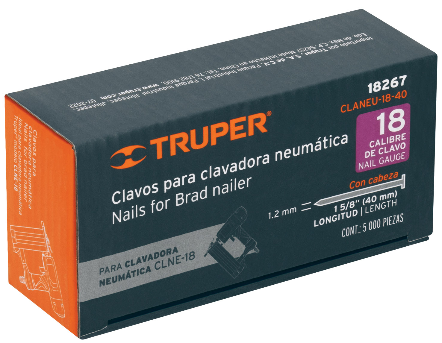 Imagen de CAJA CON 5000 CLAVOS CALIBRE 18 DE 40 MM PARA CLAVADORA NEUMATICA(CODIGO CLNE-18) TRUPER
