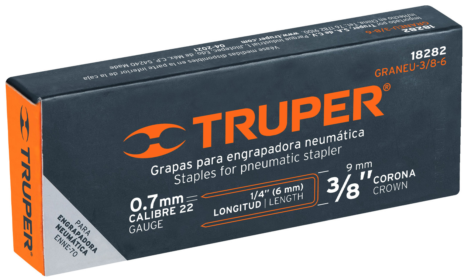 Imagen de CAJA CON 5000 GRAPAS CON CORONA DE 3/8" CALIBRE 22  DE 6 MM PARA ENGRAPADORA NEUMATICA (CODIGO ENNE-70) TRUPER