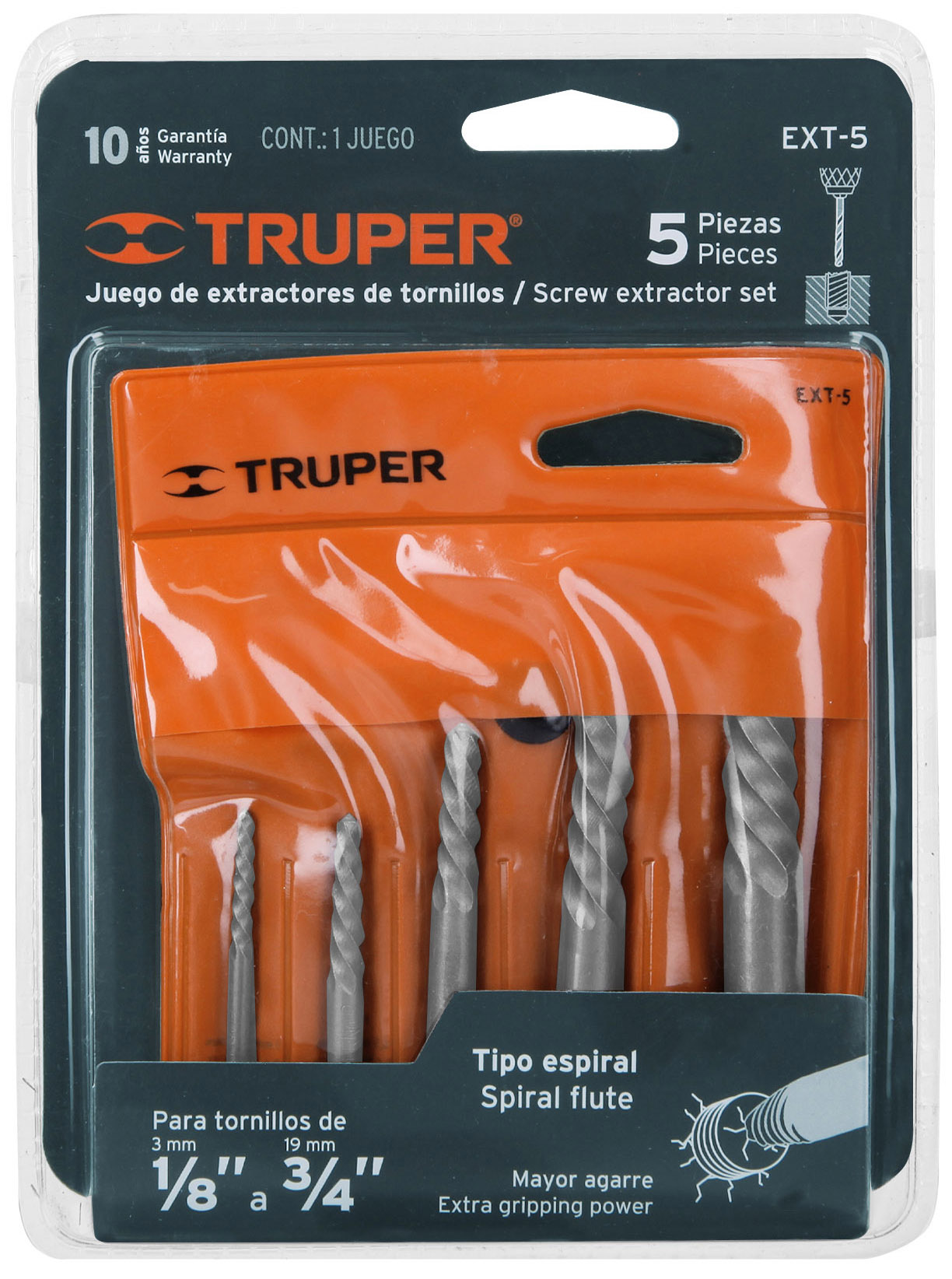 Imagen de JUEGO CON 5 EXTRACTORES DE TORNILLOS TRUPER
