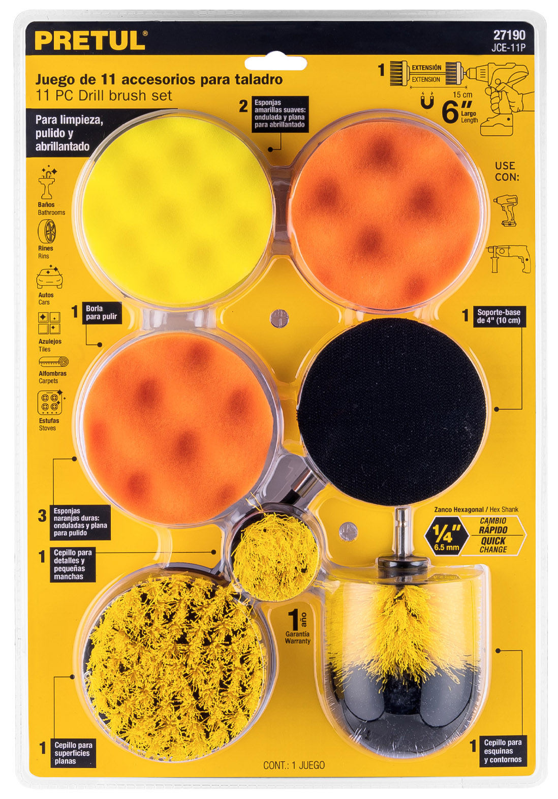 Imagen de JUEGO DE 11 ACCESORIOS DE LIMPIEZA Y PULIDO PARA TALADRO PRETUL