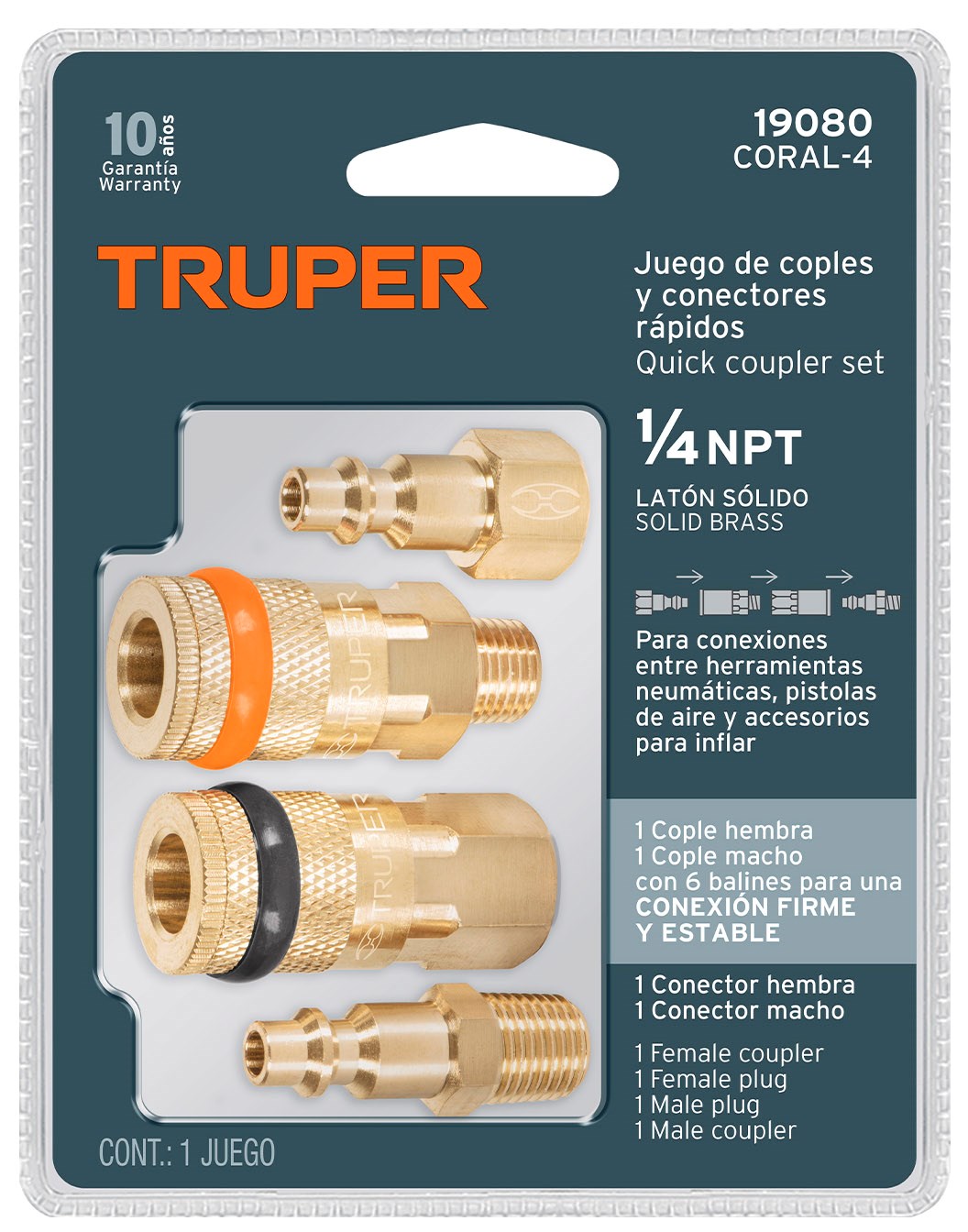 Imagen de JUEGO DE 2 CONECTORES RAPIDOS Y 2 COPLES DE LATON TRUPER