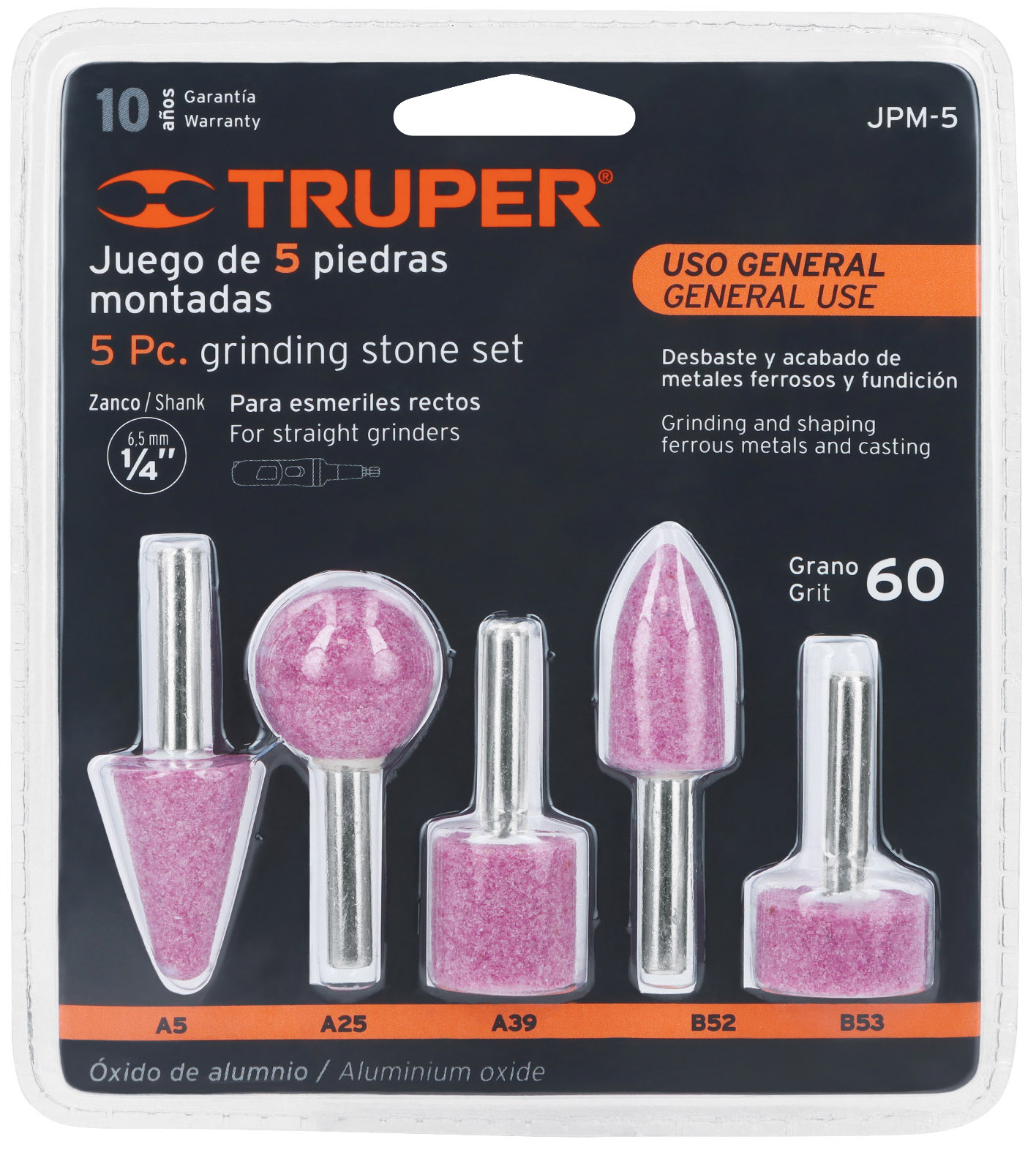 Imagen de JUEGO DE 5 PIEDRAS MONTADAS CON ZANCO DE 1/4 PARA USO GENERAL TRUPER