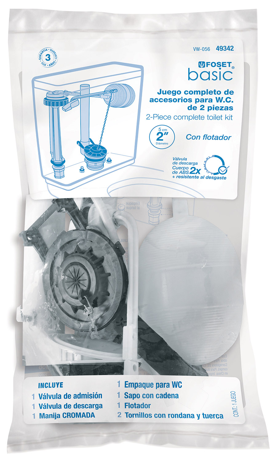 Imagen de JUEGO DE ACCESORIOS PARA INODORO DE 2" CON FLOTADOR FOSET