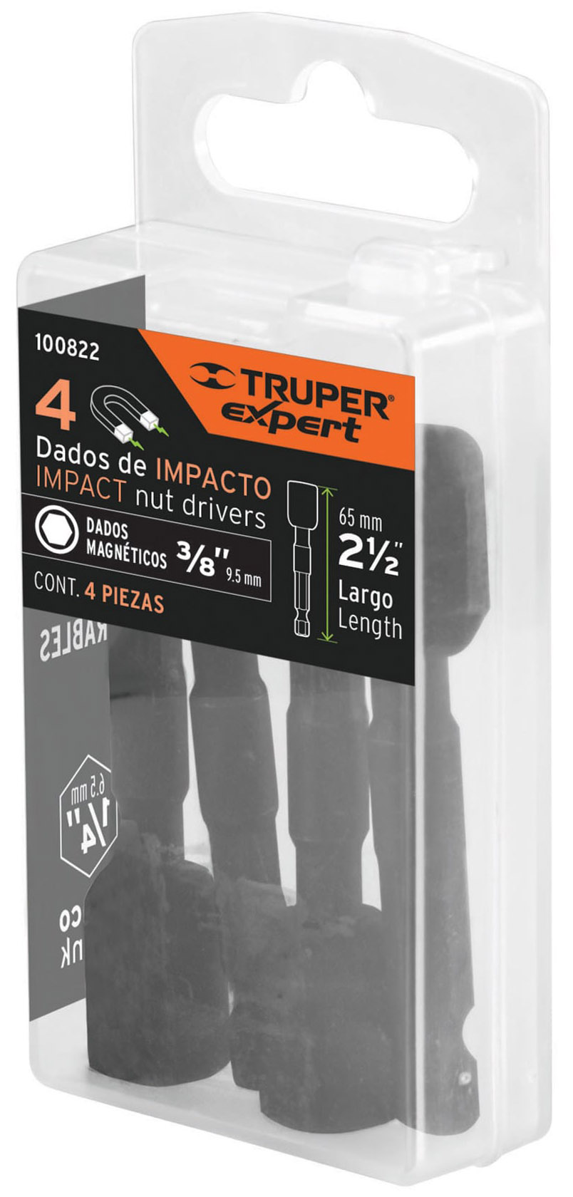 Imagen de ESTUCHE CON 4 DADOS MAGNETICOS DE IMPACTO DE 3/8" Y  LARGO DE 2-1/2" TRUPER