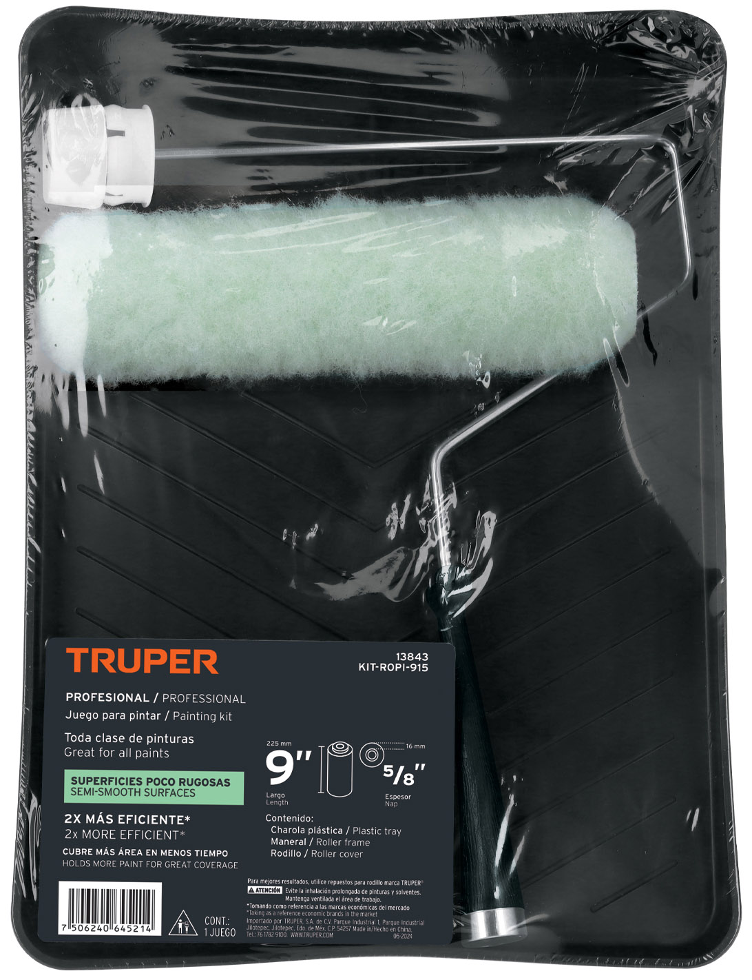 Imagen de KIT DE RODILLO PARA PINTAR DE 9" INCLUYE (MANERAL CHAROLA Y FELPA)