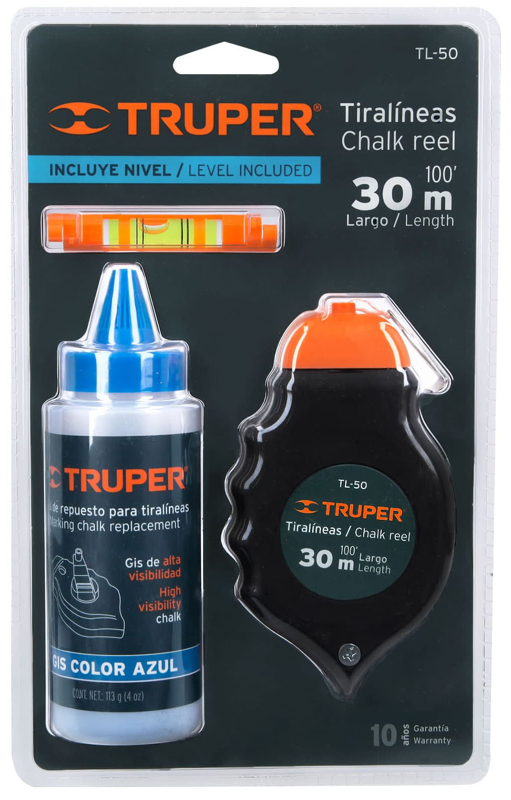 Imagen de TIRALINEAS PLASTICO CON GIS Y NIVEL 30 MTS (100 PIES) TRUPER