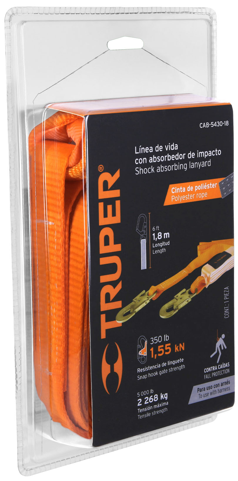Imagen de LINEA DE VIDA 1.80 MTS CON CINTA DE POLIESTER CON ABSORBEDOR DE IMPACTO TRUPER