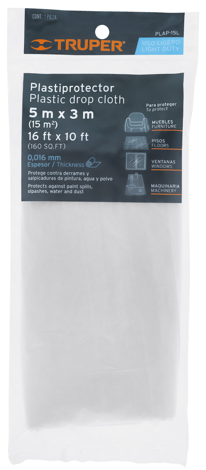 Imagen de PLASTIPROTECTOR DE 5 X 3 MTS USO LIGERO TRUPER