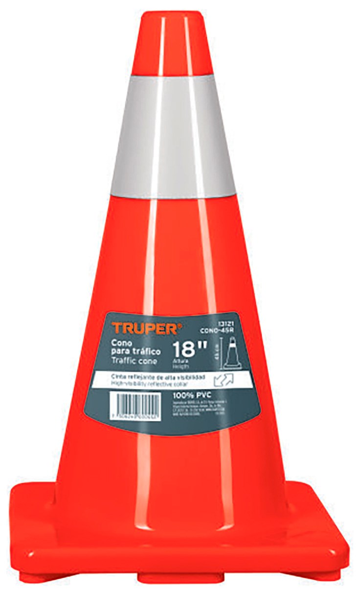 Imagen de CONO DE PRECAUCION DE 45 CMS DE PVC CON REFLEJANTE TRUPER