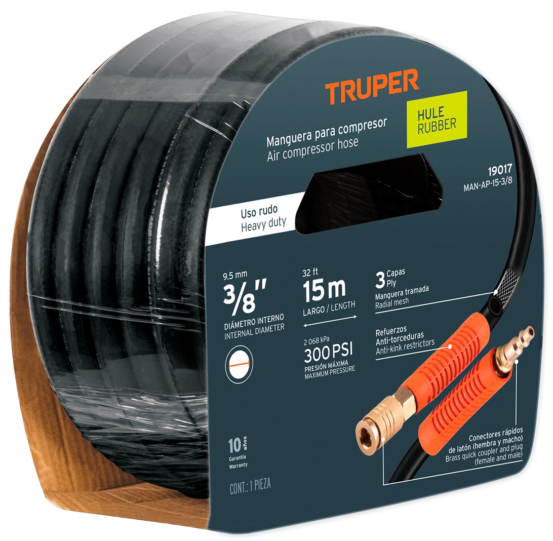 Imagen de MANGUERA PARA COMPRESOR DE HULE 15 MTS X 3/8" TRUPER