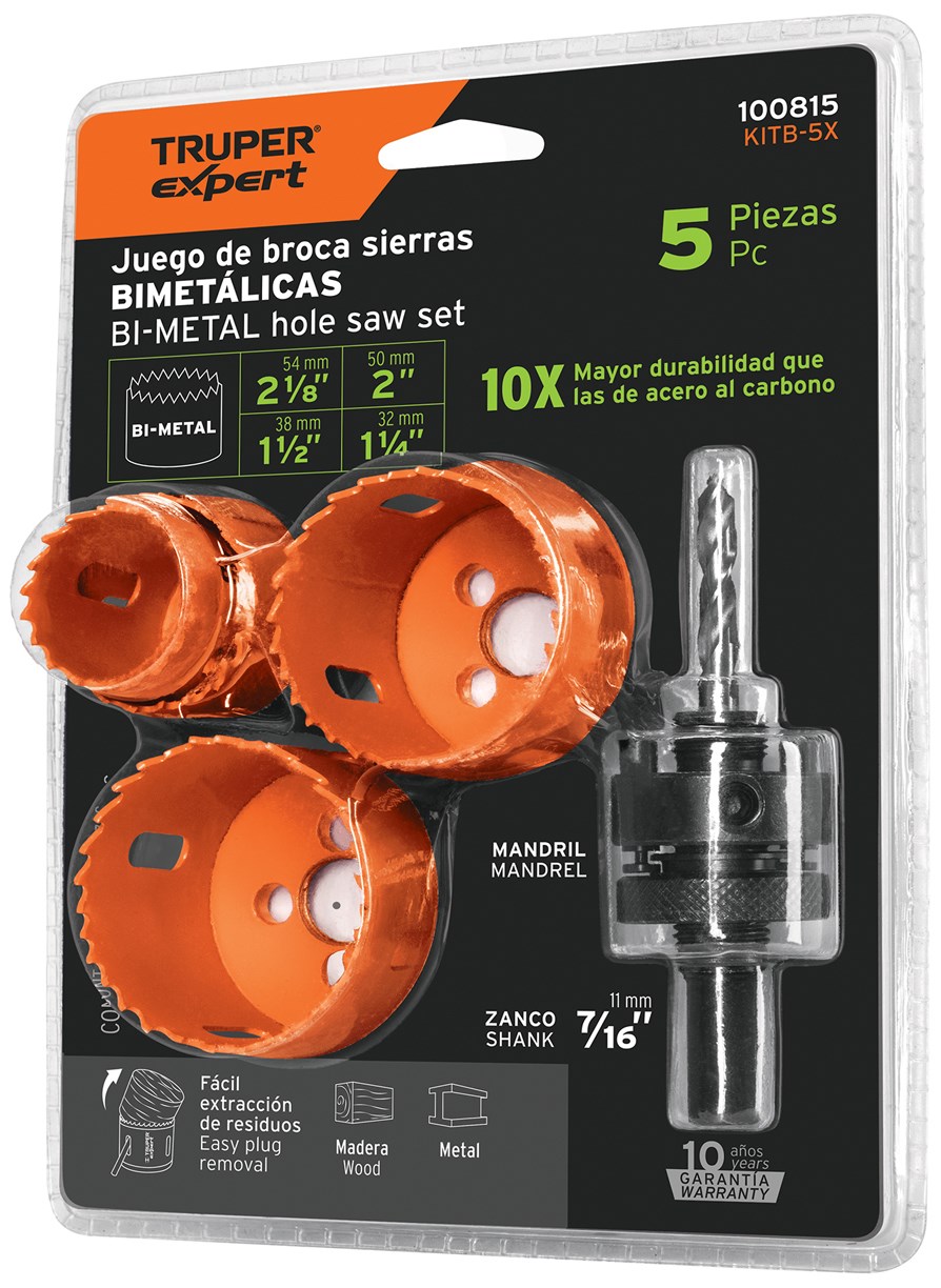 Imagen de JUEGO DE 4 BROCASIERRAS BIMETALICAS Y 1 MANDRIL TRUPER EXPERT