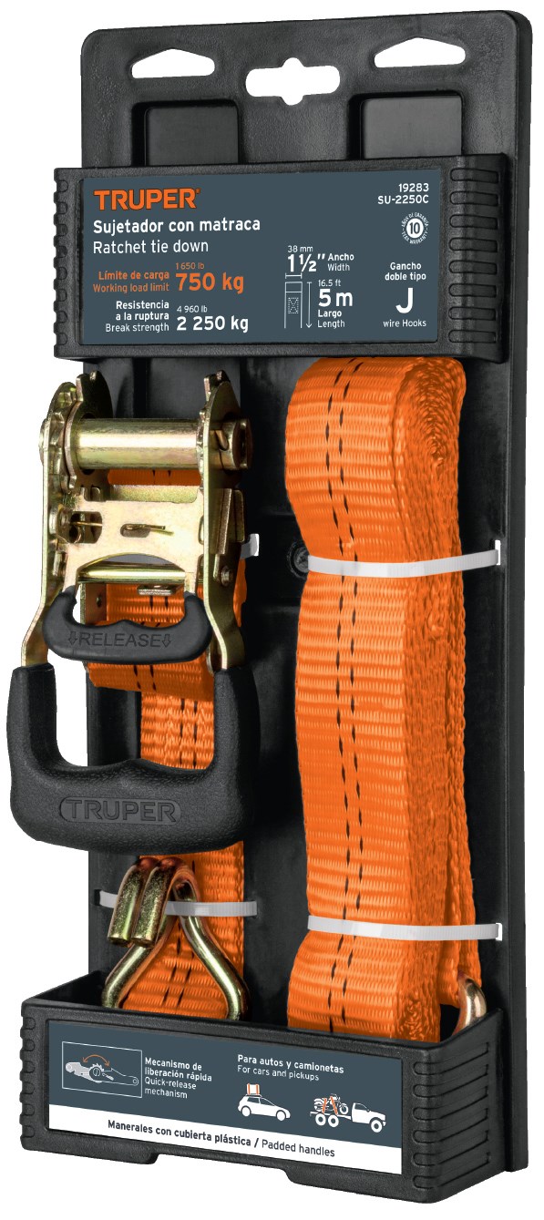 Imagen de SUJETADOR CON MATRACA CARGA MAXIMA DE 2,250 KGS TRUPER