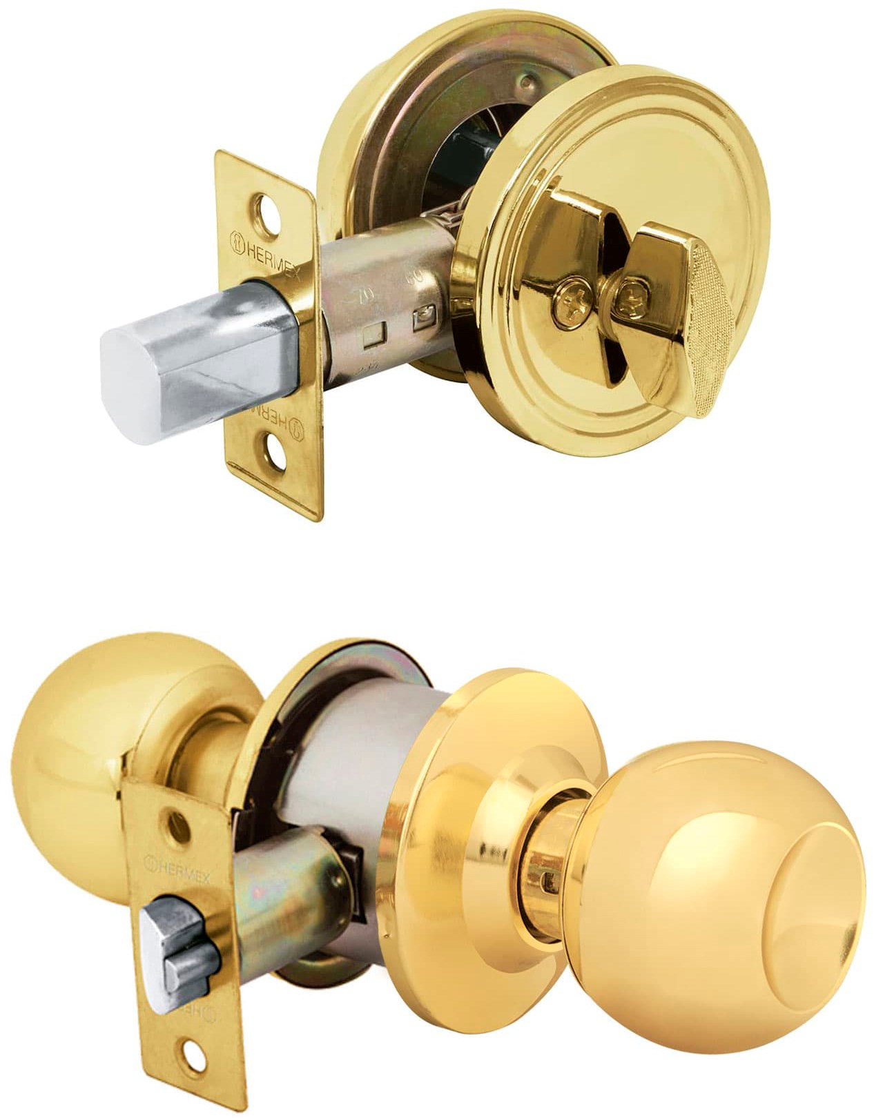 Imagen de COMBO DE CERRADURAS CON LLAVE-MARIPOSA EN LATON BRILLANTE BASICO HERMEX