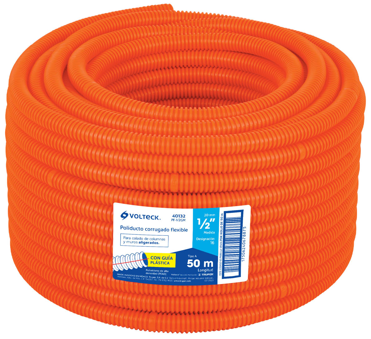 Imagen de POLIDUCTO CORRUGADO FLEXIBLE CON GUIA DE 1/2" X 50 MTS VOLTECK RLL CON 50 MT