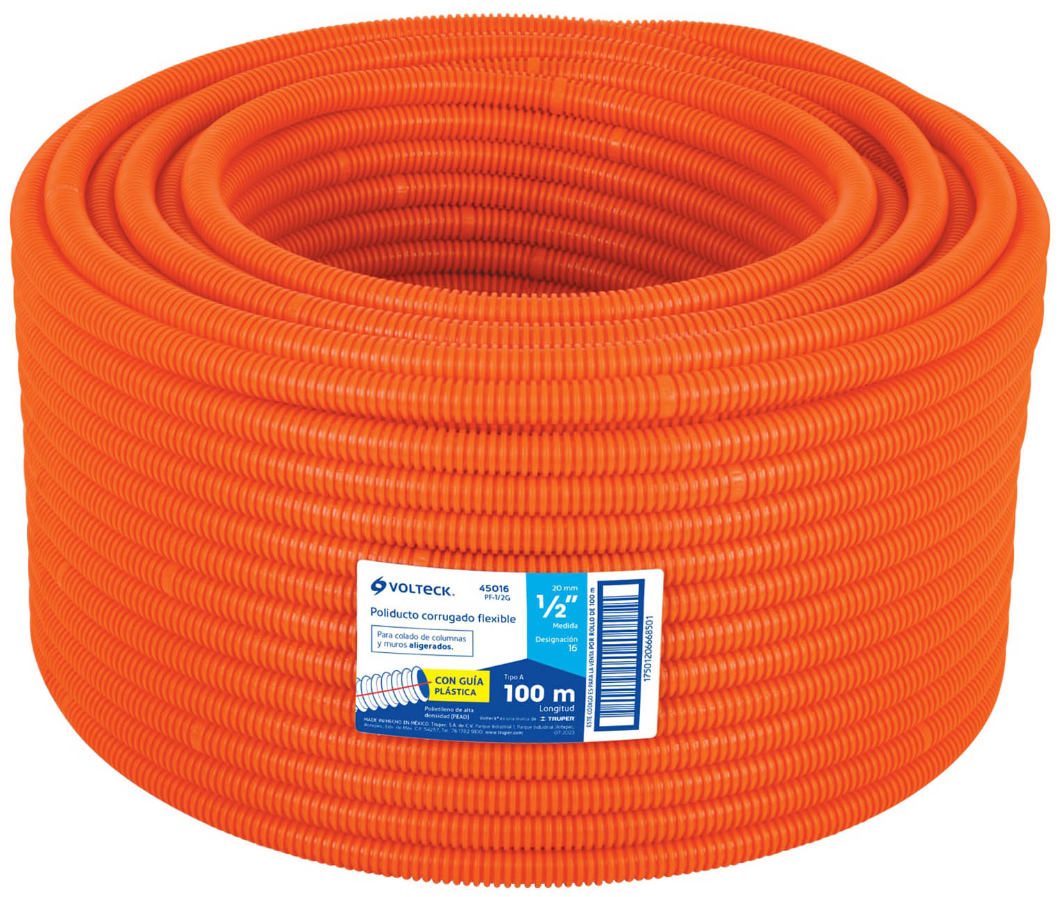 Imagen de POLIDUCTO CORRUGADO FLEXIBLE CON GUIA DE 1/2" X 100 MTS VOLTECK RLL CON 100 MT