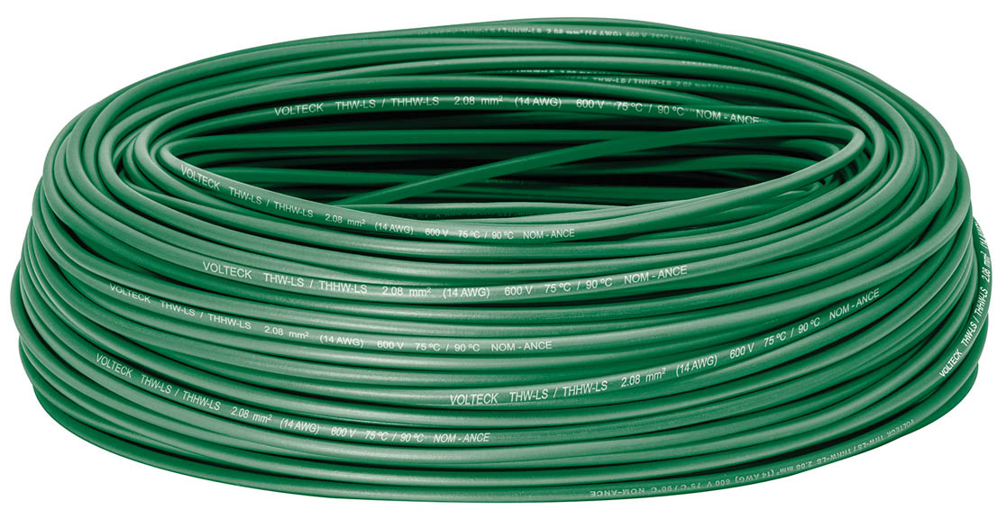 Imagen de ROLLO DE 100 MTS DE CABLE THHW-LS CALIBRE 14 AWG EN VERDE VOLTECK