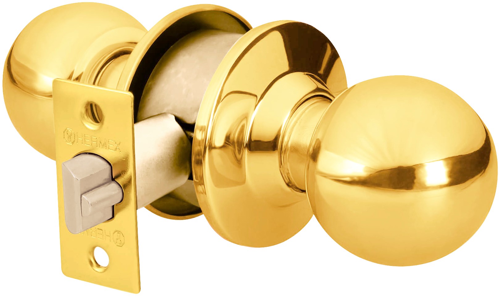 Imagen de CERRADURA TIPO ESFERA PARA ENTRADA EN LATON BRILLANTE HERMEX