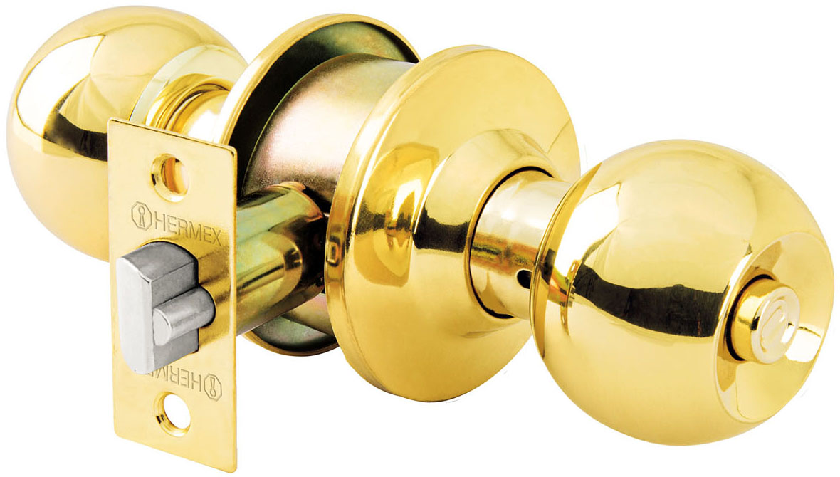 Imagen de CERRADURA TIPO ESFERA PARA RECAMARA EN LATON BRILLANTE HERMEX