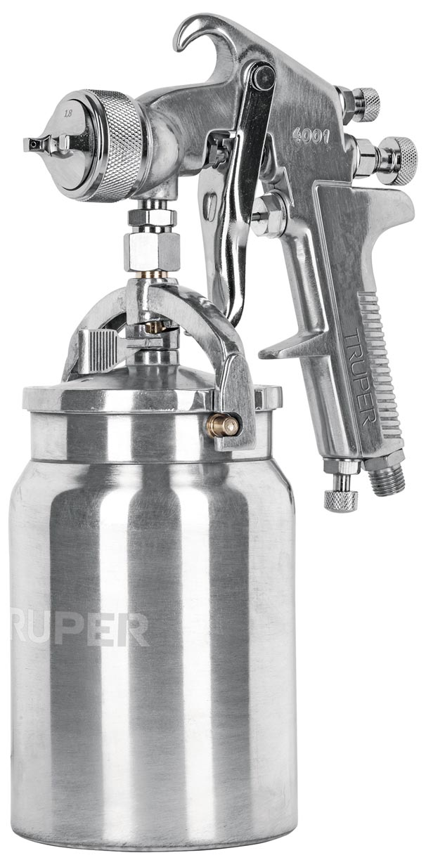 Imagen de PISTOLA PARA PINTAR SUCCION HVHP CON VASO DE ALUMINIO DE 1.8 MM Y 3 VALVULAS TRUPER