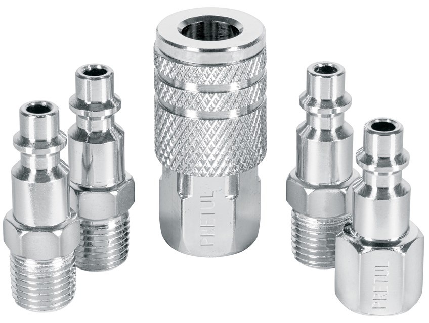 Imagen de JUEGO DE 4 CONECTORES RAPIDOS Y 1 COPLE DE ACERO PRETUL