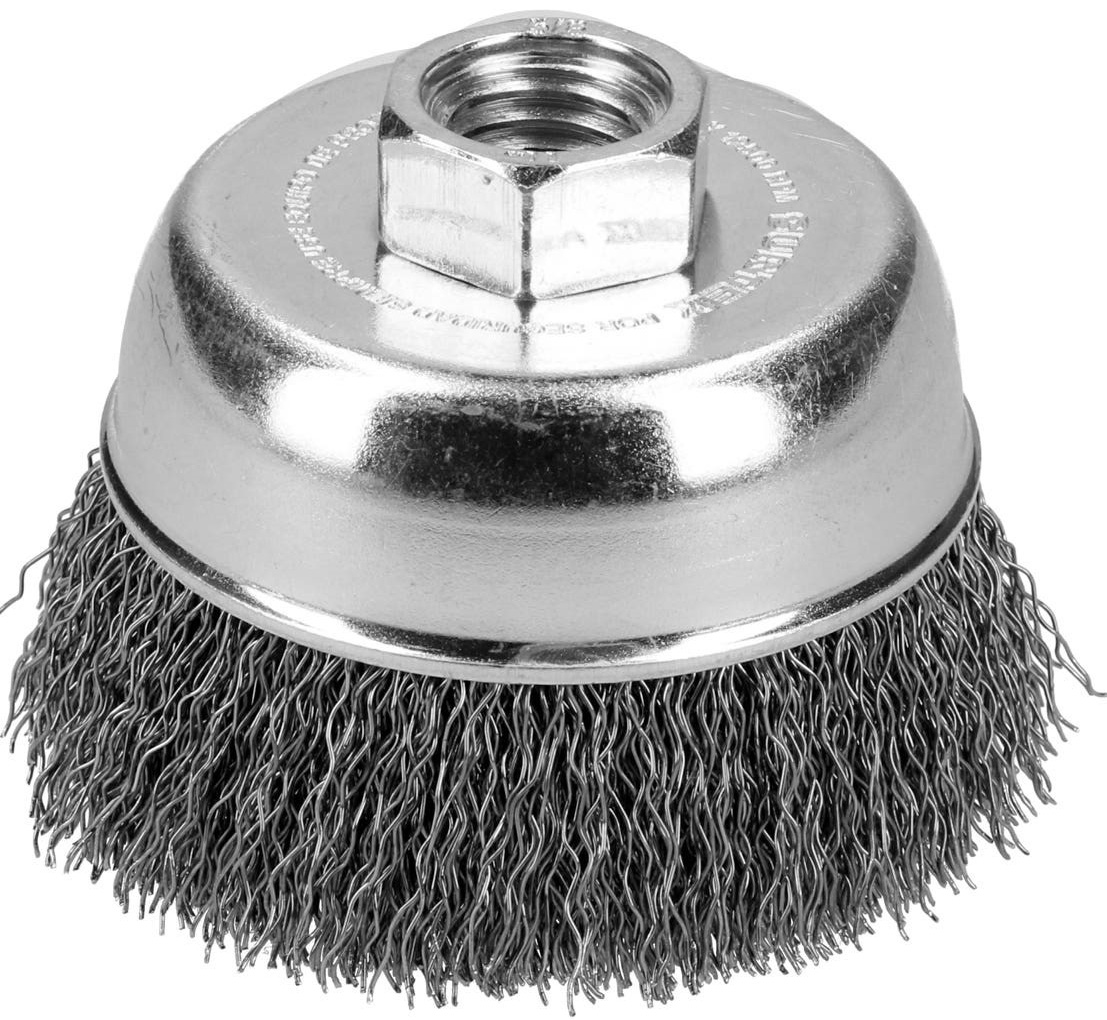 Imagen de CARDA DE COPA ONDULADA ALAMBRE DELGADO 3" X 0.35 MM CON ROSCA DE 5/8" SURTEK