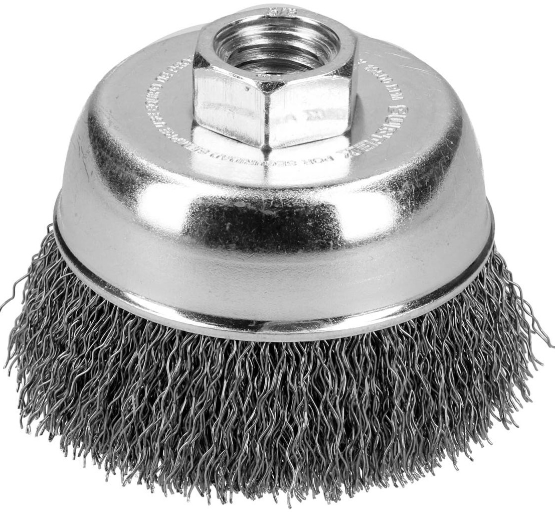 Imagen de CARDA DE COPA ONDULADA ALAMBRE DELGADO 4" X 0.35 MM CON ROSCA 5/8" SURTEK