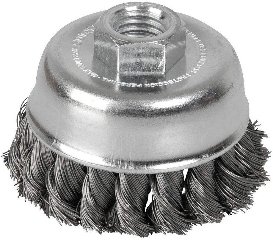 Imagen de CARDA DE COPA TRENZADA ALAMBRE DELGADO 3" X 0.35 MM CON ROSCA 5/8" SURTEK