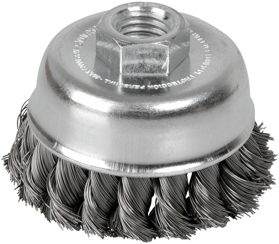 Imagen de CARDA DE COPA TRENZADA ALAMBRE DELGADO 4" X 0.35 MM CON ROSCA 5/8" SURTEK