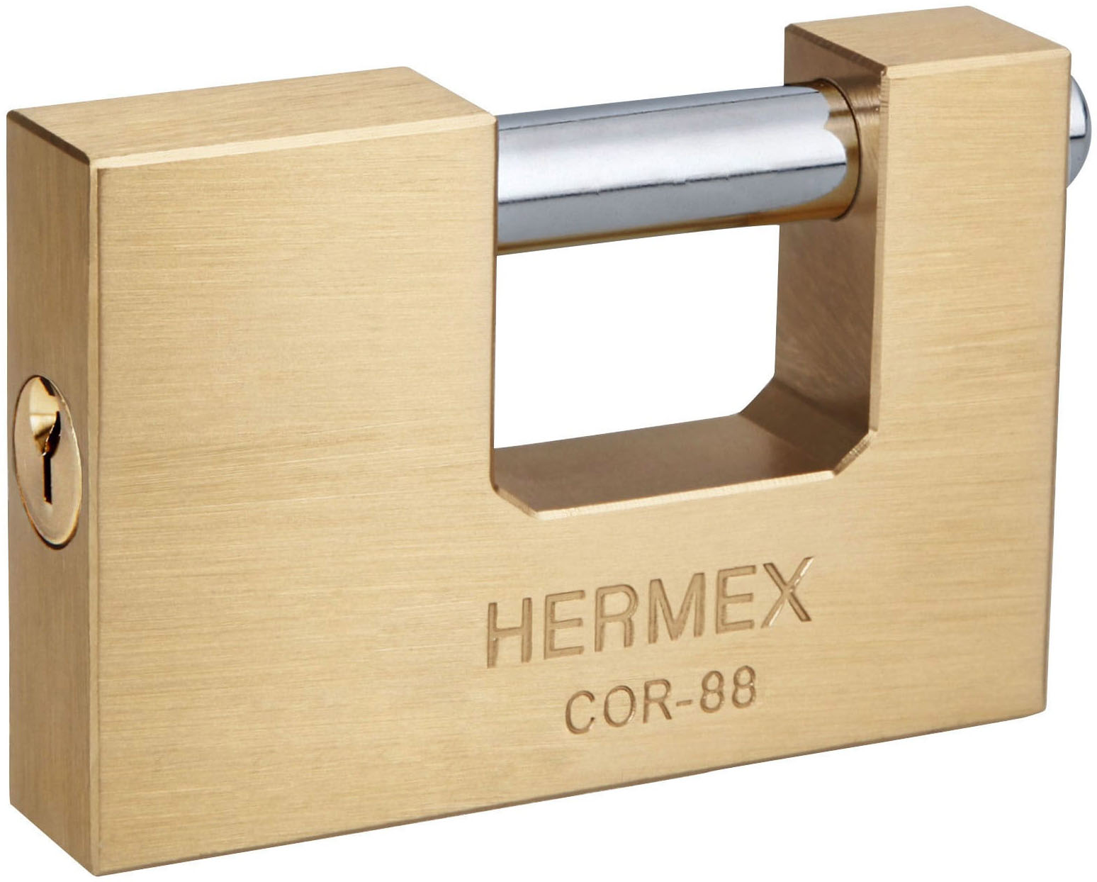 Imagen de CANDADO ANTIPALANCA DE 88 MM CON CUERPO DE LATON Y LLAVE TRADICIONAL HERMEX