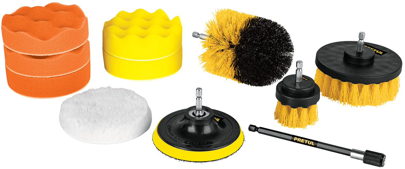 Imagen de JUEGO DE 11 ACCESORIOS DE LIMPIEZA Y PULIDO PARA TALADRO PRETUL