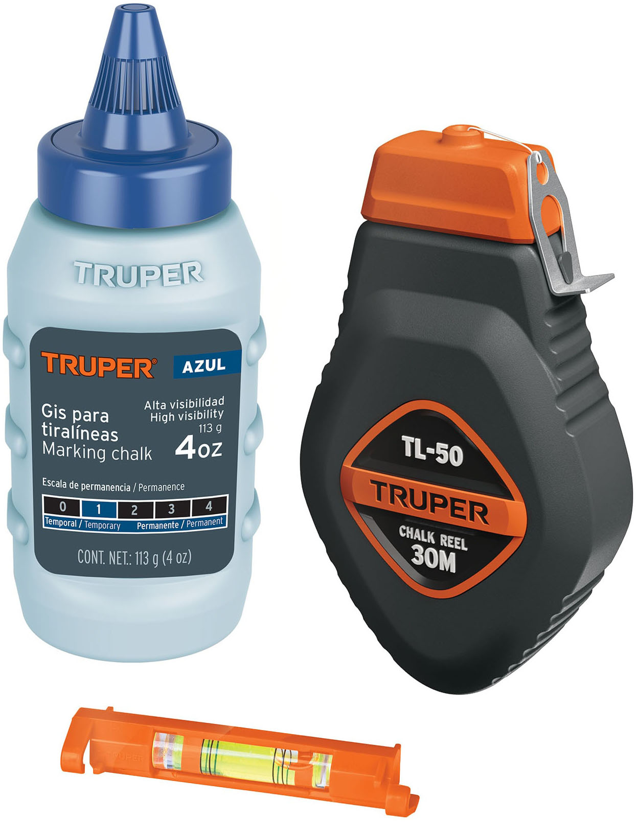 Imagen de TIRALINEAS PLASTICO CON GIS Y NIVEL 30 MTS (100 PIES) TRUPER