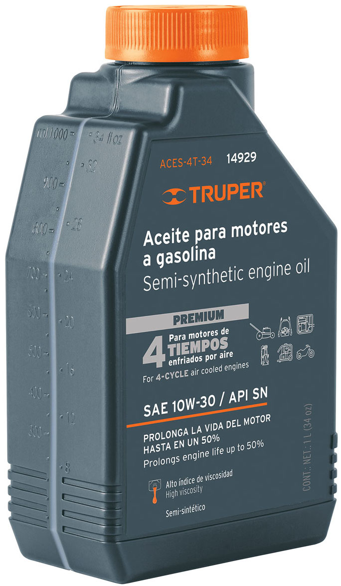 Imagen de ACEITE SEMI-SINTETICO DE 4 TIEMPOS EN 1 LITRO (34 ONZAS) TRUPER