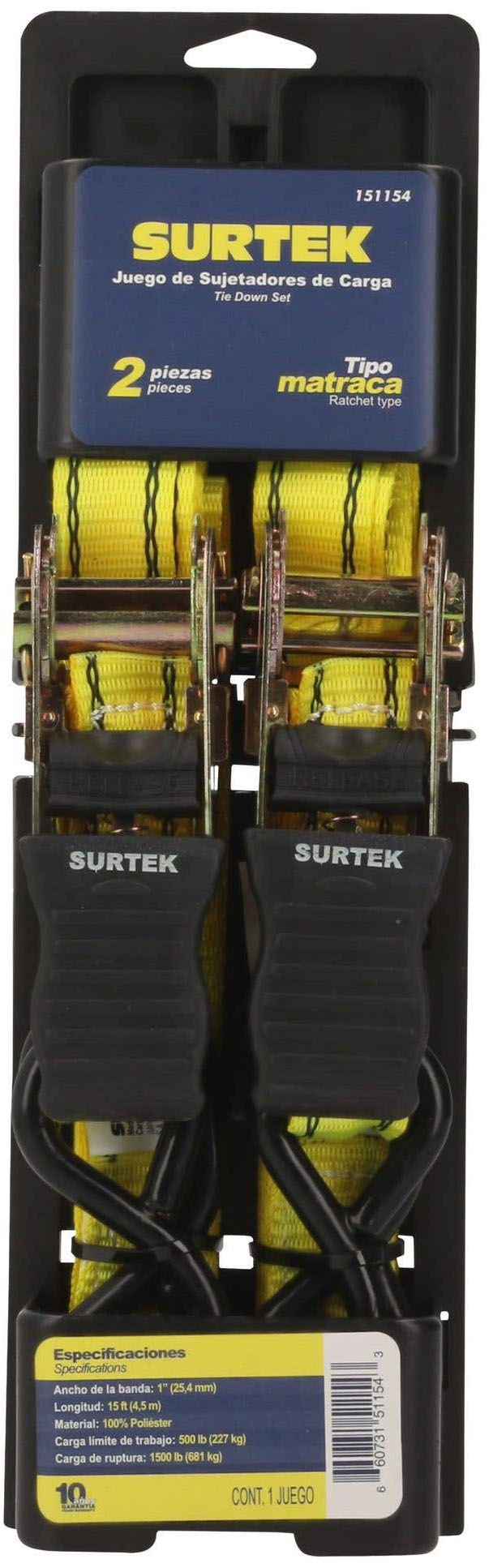 Imagen de JUEGO DE 2 SUJETADORES Y TENSORES TIPO MATRACA 4.5 MTS SURTEK