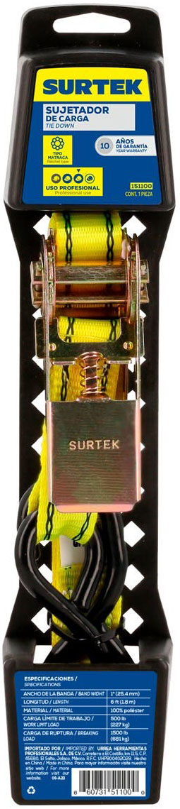 Imagen de SUJETADOR 1" X 1.8 MTS TIPO MATRACA SURTEK