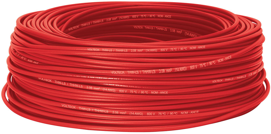 Imagen de ROLLO DE 100 MTS DE CABLE THHW-LS CALIBRE 14 AWG EN ROJO VOLTECK
