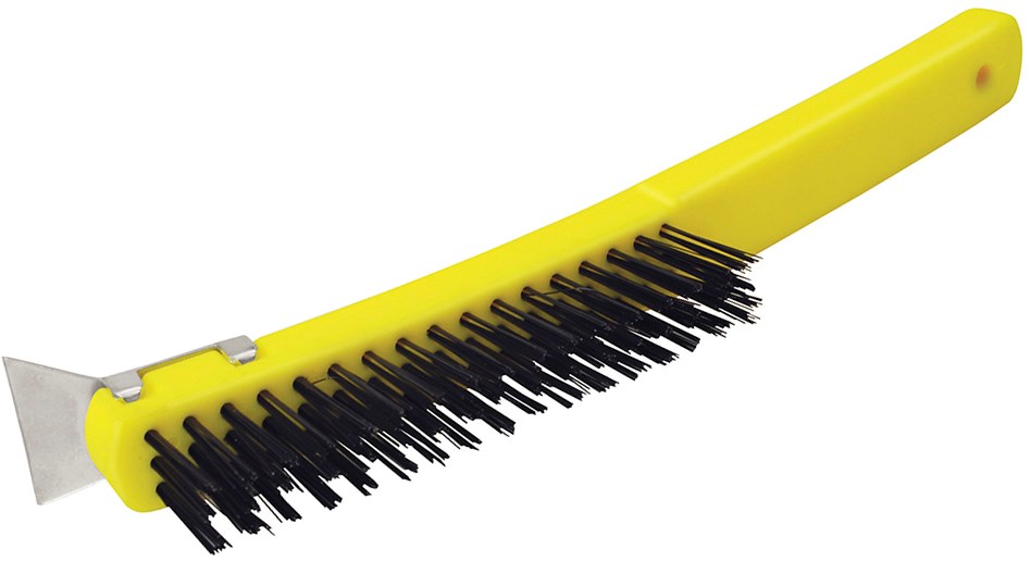 Imagen de CEPILLO ALAMBRE DE ACERO AL ALTO CARBON 10 X 17 FILAS DE PINCELES CON MANGO Y RASQUETA