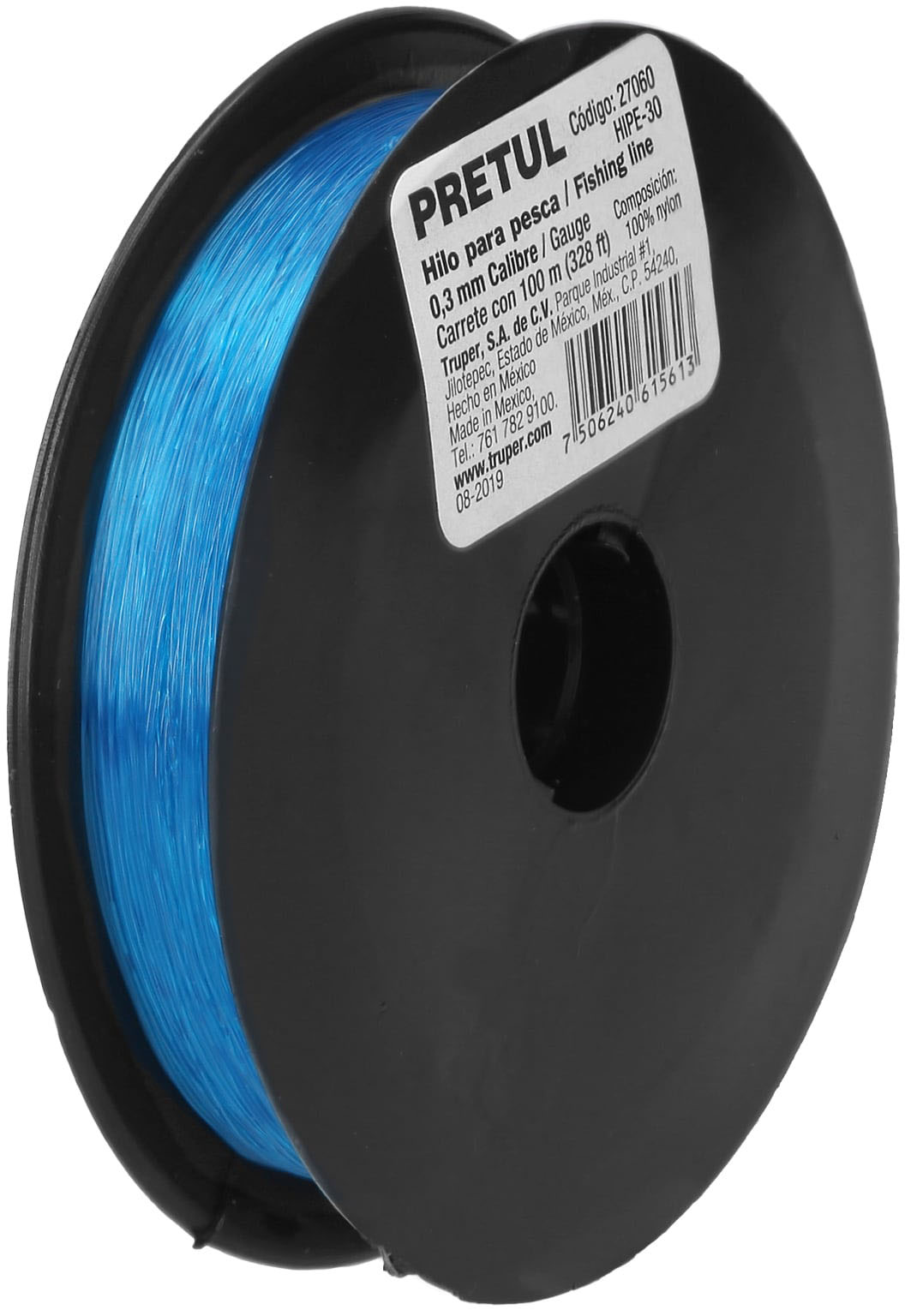 Imagen de CARRETE CON 100 MTS DE HILO PARA PESCA AZUL CALIBRE 0.30 MM PRETUL