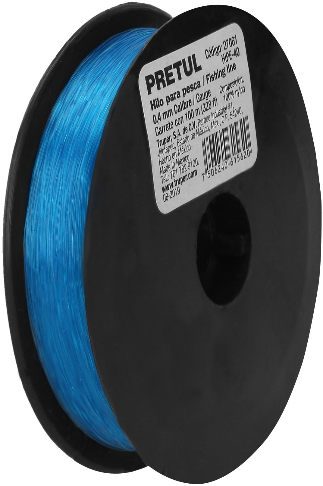 Imagen de CARRETE CON 100 MTS DE HILO PARA PESCA AZUL CALIBRE 0.40 MM PRETUL