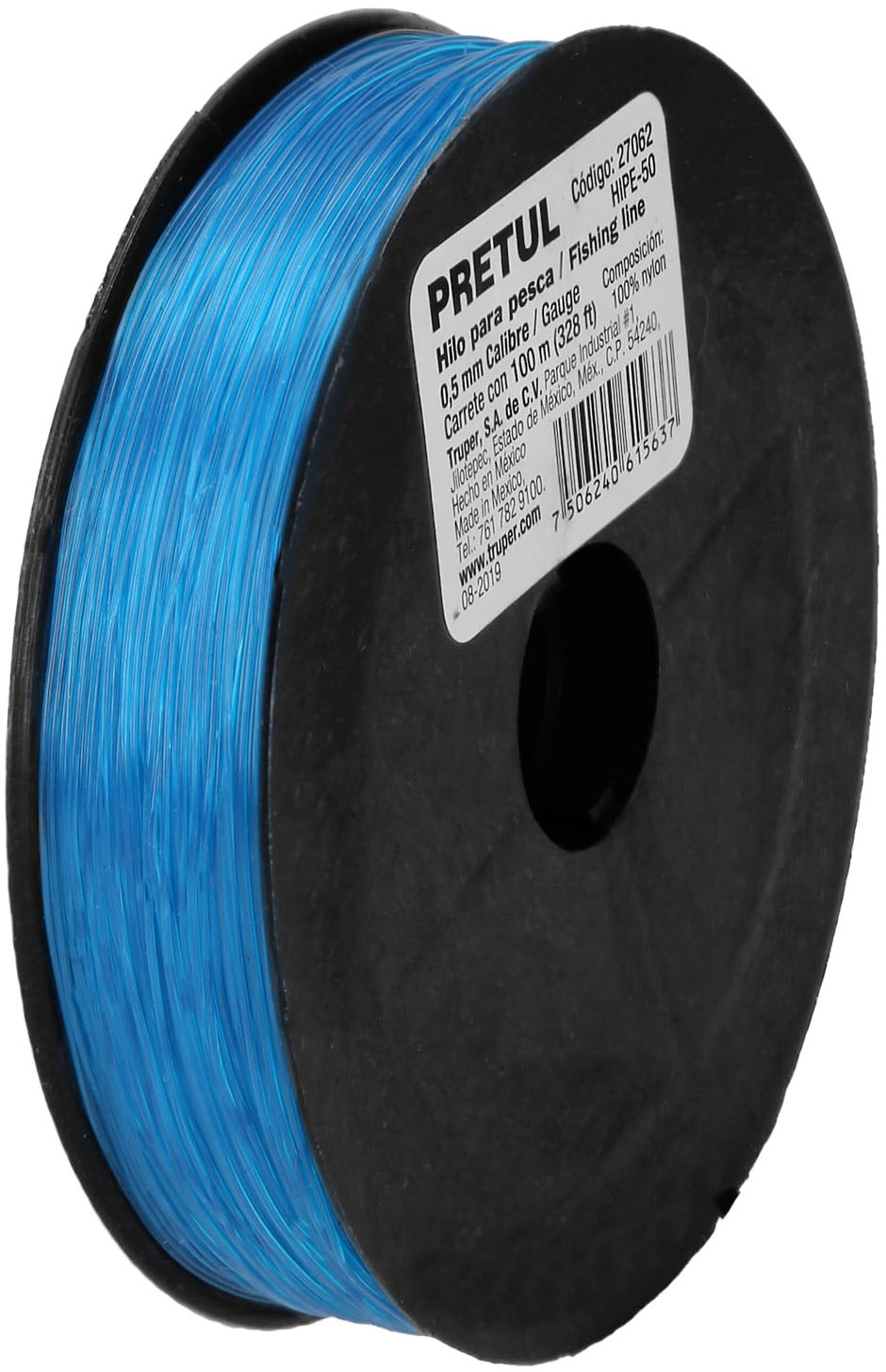 Imagen de CARRETE CON 100 MTS DE HILO PARA PESCA AZUL CALIBRE 0.50 MM PRETUL